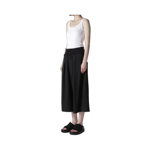 Wool Gabardine Rib Waist Wide Pants