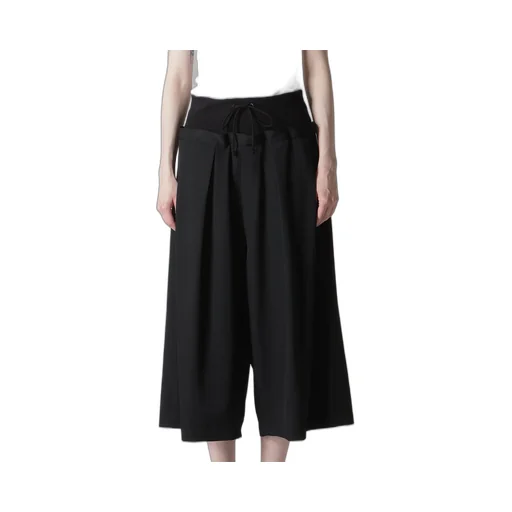 Wool Gabardine Rib Waist Wide Pants