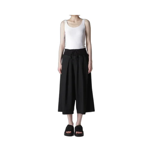 Wool Gabardine Rib Waist Wide Pants