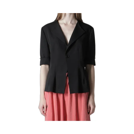 Wool Gabardine Collarless Short Jacket
