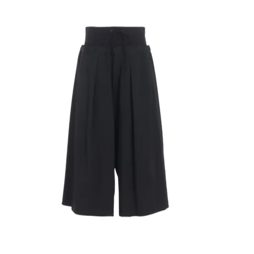Wool Gabardine Rib Waist Wide Pants