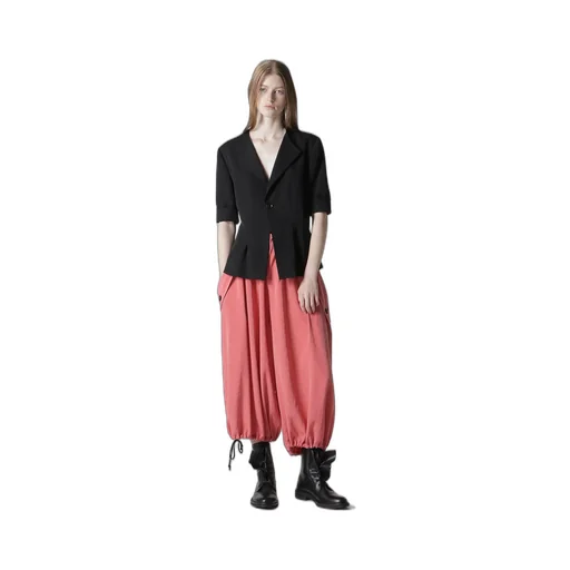 Wool Gabardine Collarless Short Jacket