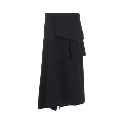 Wool Gabardine Y Big Flap Skirt