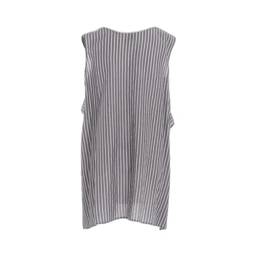 Cellulose Stripe Flare Sleeveless Blouse