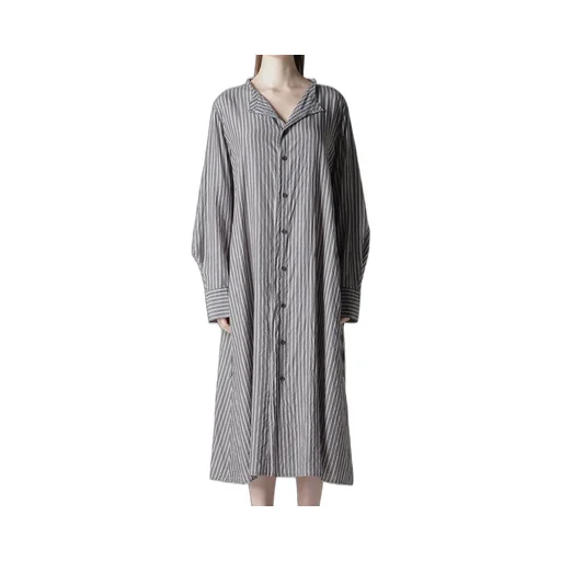 Cellulose Stripe Collarless A-Line Dress