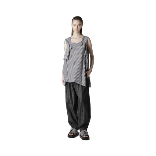 Cellulose Stripe Flare Sleeveless Blouse