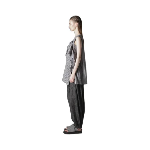 Cellulose Stripe Flare Sleeveless Blouse