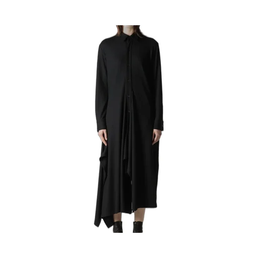 Washable Wool Draped Shirt Dress