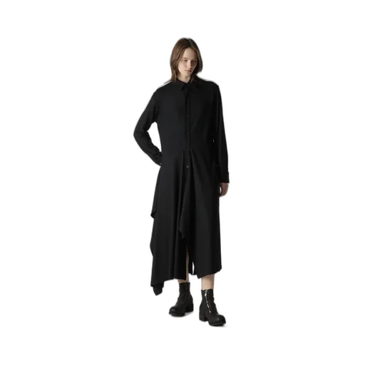 Washable Wool Draped Shirt Dress