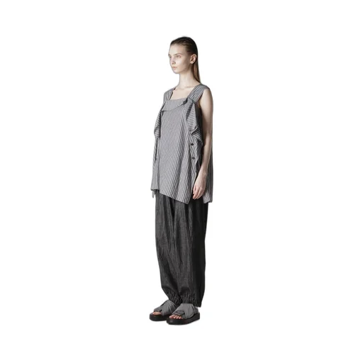 Cellulose Stripe Flare Sleeveless Blouse