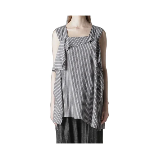 Cellulose Stripe Flare Sleeveless Blouse