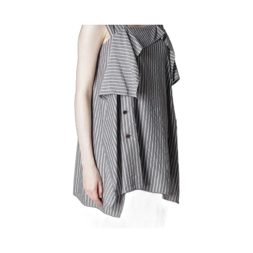 Cellulose Stripe Flare Sleeveless Blouse