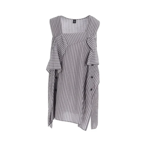 Cellulose Stripe Flare Sleeveless Blouse