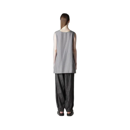 Cellulose Stripe Flare Sleeveless Blouse