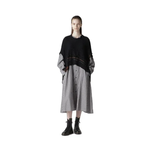 Cellulose Stripe Collarless A-Line Dress