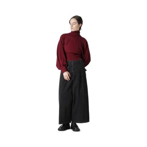 Permanganate Bleached Denim Backside Flared Wide Pants