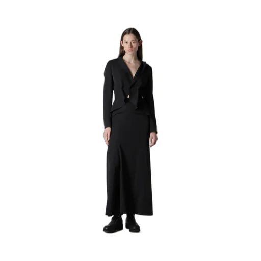 Wool Gabardine Diagonal Cutting Long Skirt