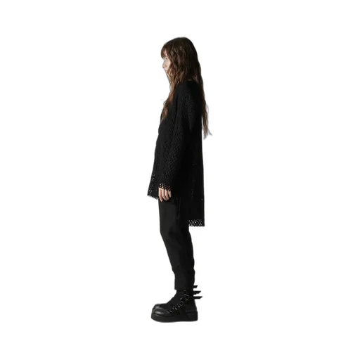 Hole Jacquard + Chiffon Puff Long Cardigan