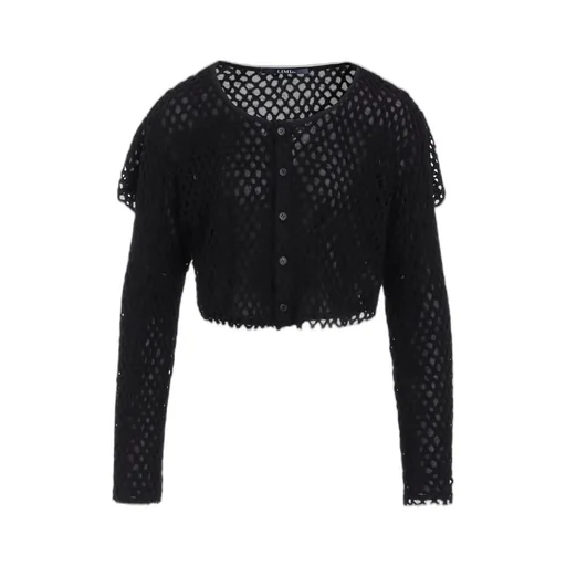 Hole Jacquard + Chiffon Puff Cardigan