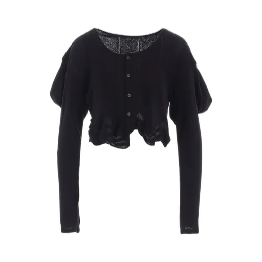 Frilled Jacquard Puff Cardigan