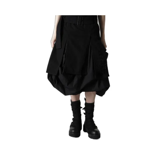 Damaged Denim Belt Balloon Skirt