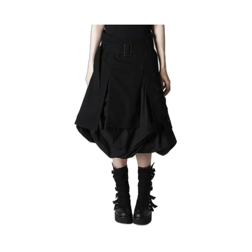 Damaged Denim Belt Balloon Skirt