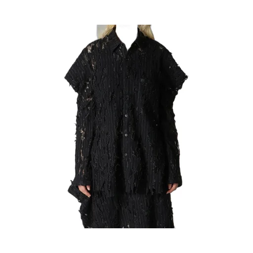 Dameged Stripe Shoulder Puff Shirt