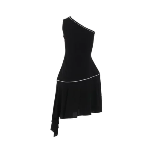 Hard Twist Gabardine Zip One Shoulder Dress
