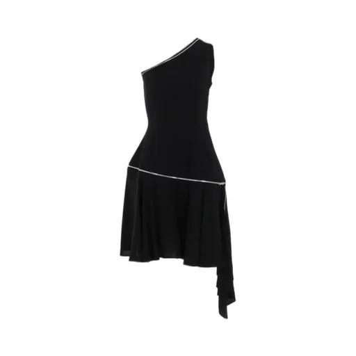 Hard Twist Gabardine Zip One Shoulder Dress