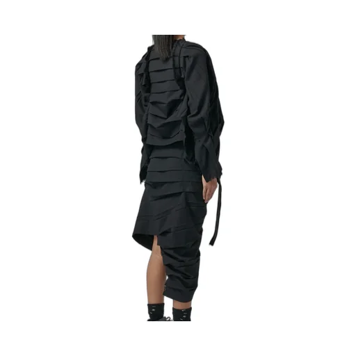 Wool/Polyester Serge Pleated Jacket