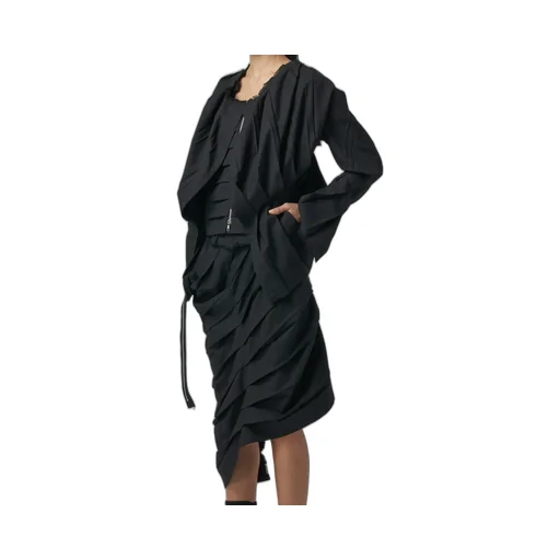 Wool/Polyester Serge Pleated Jacket