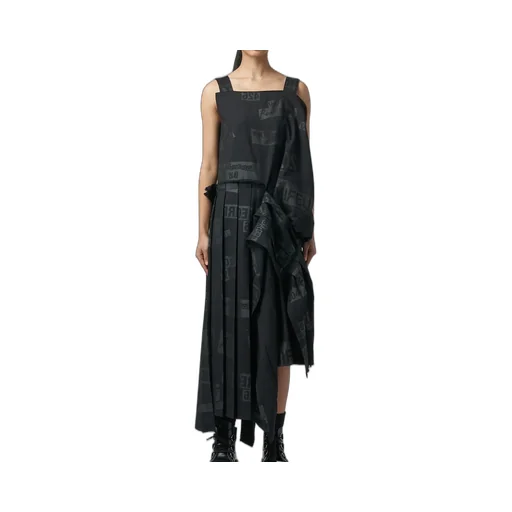 Printed Serge Dress With Pleated Skirt