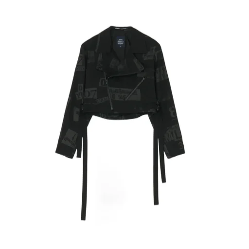 Printed Serge Cropped Biker Jacket