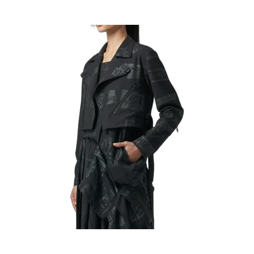 Printed Serge Cropped Biker Jacket