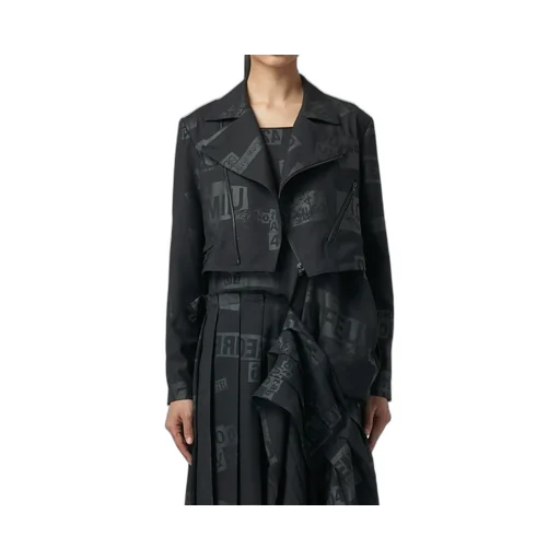Printed Serge Cropped Biker Jacket