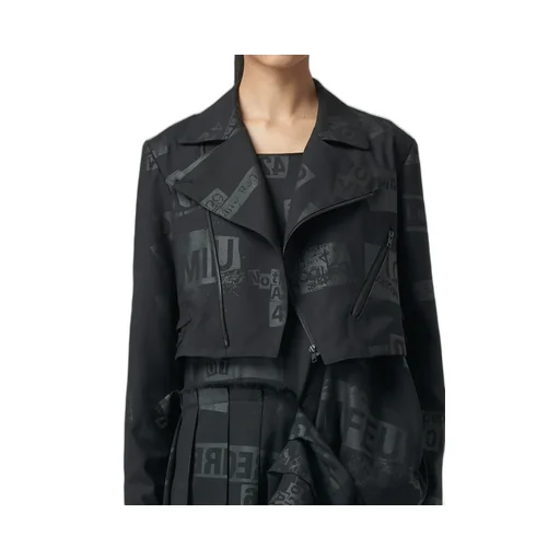 Printed Serge Cropped Biker Jacket