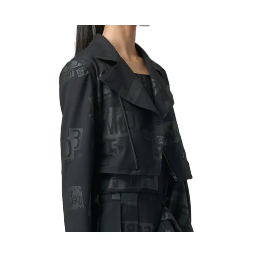 Printed Serge Cropped Biker Jacket