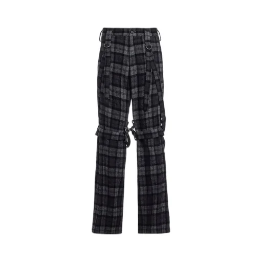 Plaid Flannel Strap Detail Pants