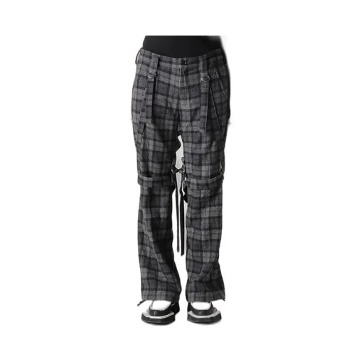 Plaid Flannel Strap Detail Pants