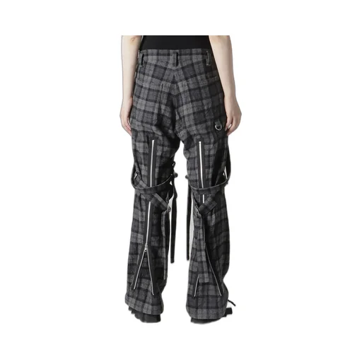 Plaid Flannel Strap Detail Pants