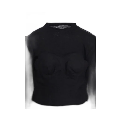 Wool Shrink Single Jersey Bustier Detail Long T-Shirt