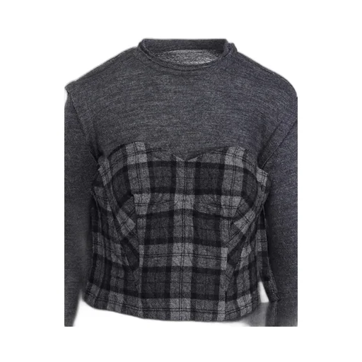 Wool Shrink Single Jersey Bustier Detail Long T-Shirt