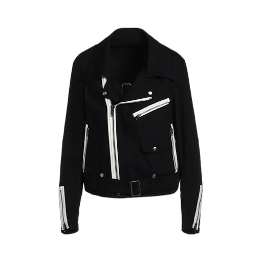 Cotton Drill Belt Detail Biker Jacket