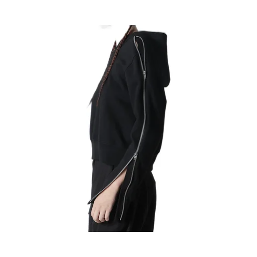 Short Fleece Lining Zip Sleeve Hoodie