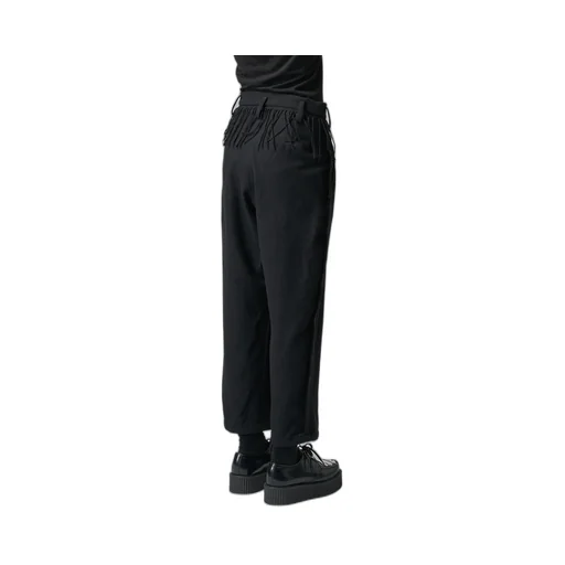 Pleated Serge Pants With Fringe Details