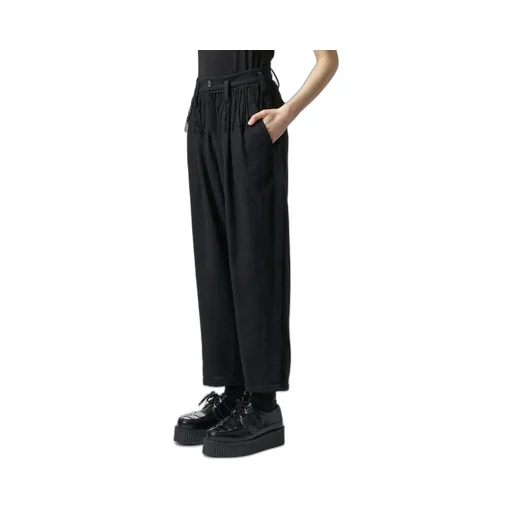 Pleated Serge Pants With Fringe Details