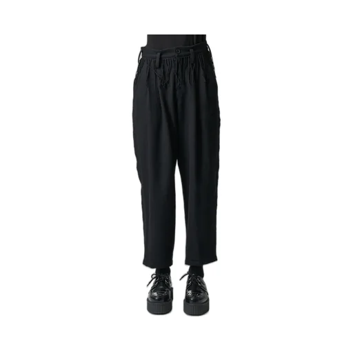 Pleated Serge Pants With Fringe Details