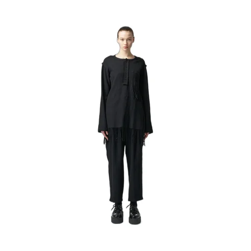 Pleated Serge Pants With Fringe Details