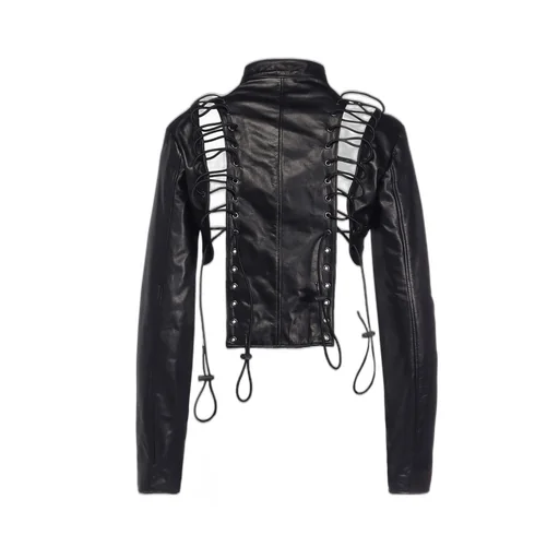 Cow Leather Lace-Up Cropped Jacket