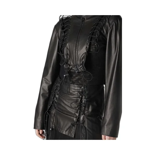 Cow Leather Lace-Up Cropped Jacket